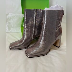 Sam Edelman Irie Leather Ankle Booties | Silver Metallic | Size 8.5